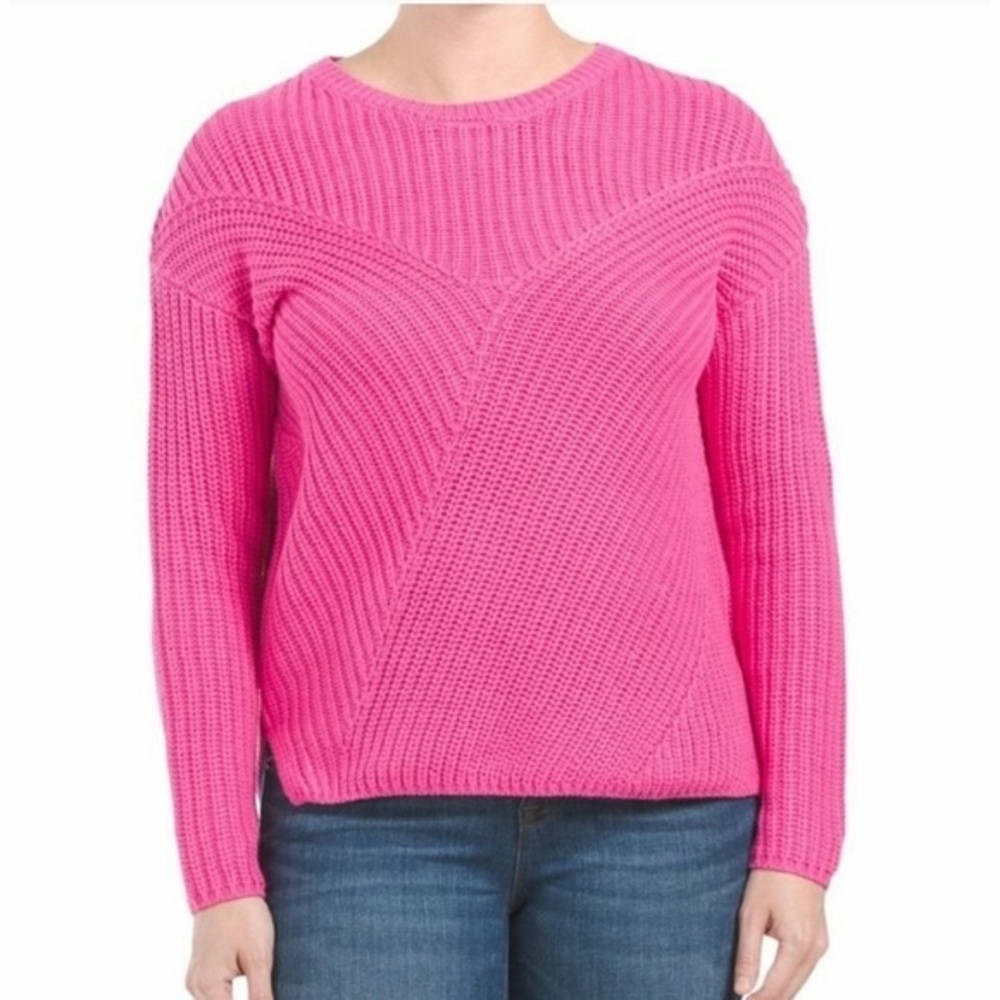 Rachel Zoe fuschia knit crewneck sweater cotton blend pink pullover size L